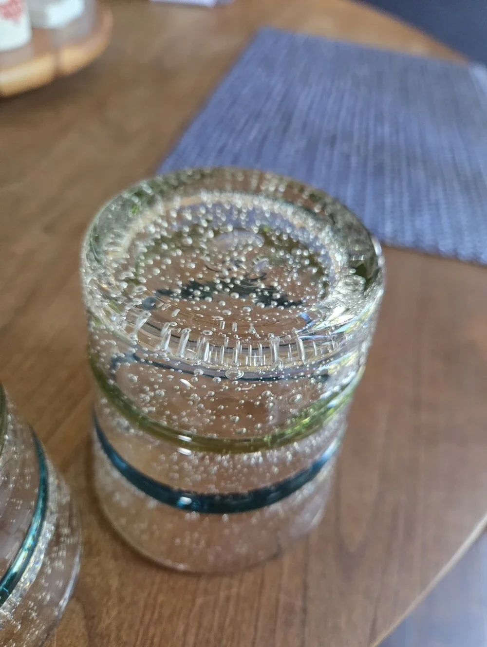 Pier 1 Pattern P1C22 Mexican Bubble Glasses (2) With Aqua & Green Stripe